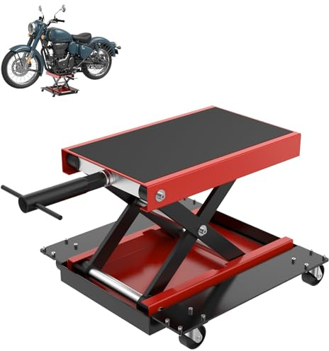 UISEBRT Rangierhilfe Motorradheber mit Rollen, höhenverstellbar bis 500 kg, Motorradhebebühne für Reparaturen von Motorrädern, ATVs & Quads, Einsatz in Garage
