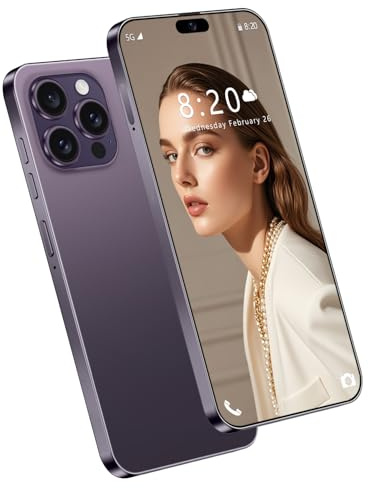 ULUCAN Smartphone i16 Pro MAX 5G Desbloqueado, 16 GB, 1 TB de Gran Capacidad, Pantalla HD de 7,3 Pulgadas, cámara de 72 MP y 108 MP, desbloqueo Facial con Huella Dactilar, Tarjeta SIM Dual,Purple-1TB