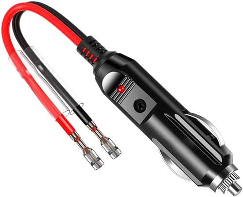 Cigarette Lighter Plug 12V Fused Replacement Cigarette Lighter Male Plug Adapter with Leads & LED Light & Extension Cable, 16AWG Extension Cable with 15A Fuse 2Pack
