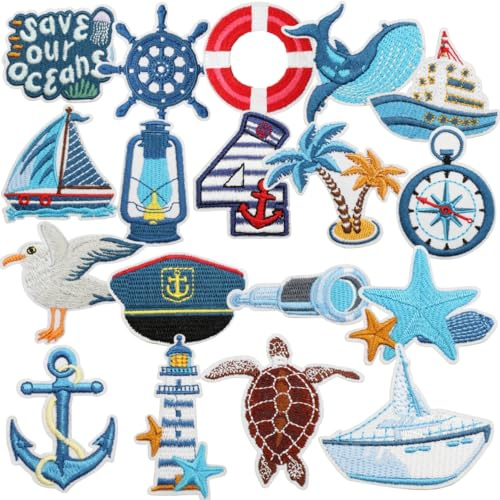 18 pezzi ricamati a vela, accessori da viaggio al mare, toppa da stirare con ferro da stiro, adesivi fai da te, per magliette, zaini, vestiti, borse, cappelli, decorazioni