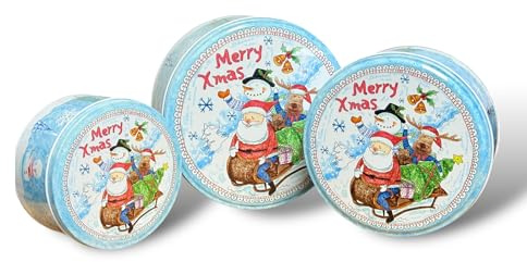 ALUNA Beautiful Christmas Xmas Tin Boxes, Perfect for Storing Chocolates, Biscuits, Treats, and More. Made from Food-Grade Material, They Can Be Nested for Convenient Storage,Blue R01
