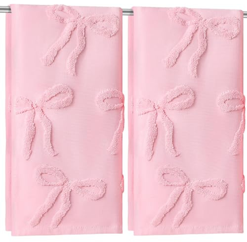 Dermalyx 2 toallas de mano rosa con lazo, 100 % algodón, toallas de baño absorbentes, tejido jacquard, decorativas, para baño y regalo, 35 x 75 cm