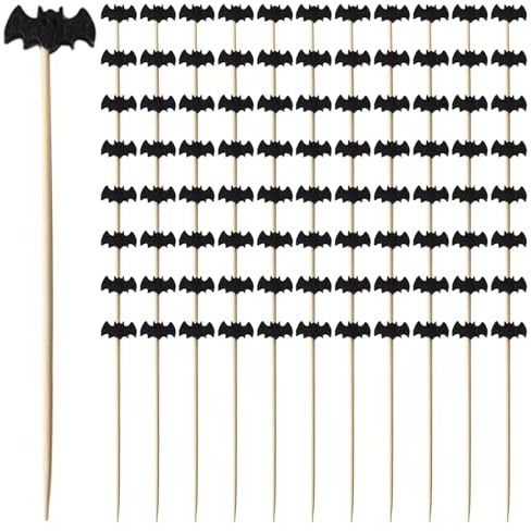 Odoukey Bâtonnets de Fruits jetables 100 pièces, brochettes de Cocktail en Bambou pour décorations d'halloween, fête et Fruits