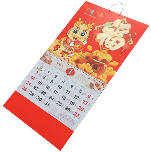 Mikikit Calendrier Mural Chinois 2024 Année du Dragon Calendrier Traditionnel Mensuel Suspendu Impression Nette Décor Mural Culturel pour Maison et Bureau Chinois