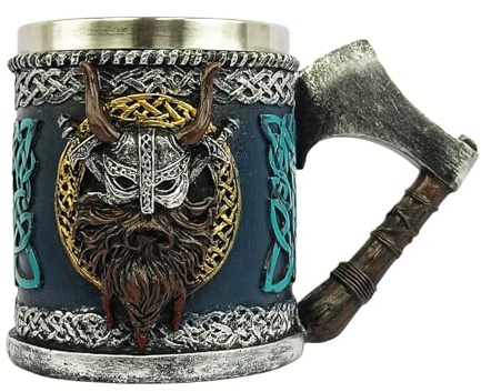 Fyrdyn Gothic Beer Mug | 450ml Stainless Steel Beer Mugs | Multi Functional Traveling Tea Cups | Medieval Norse Mugs | Whiskey Barrel Cup for Family Gatherings, Friend Parties, Bars