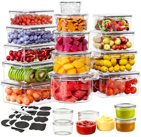 52 Pcs Food Storage Containers with Lids Airtight (26 Containers & 26 Lids) | Leakproof Meal-Prep Container for Kitchen Storage and Organization, Stackable Plastic Food Containers with Labels & Pen