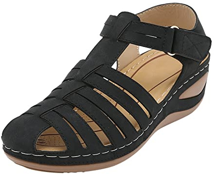 Générique Sandales Femme Été Confortable Bout Fermé Compensées Semelles Épaisses Pieds Larges Respirantes Coussinée Mode Pour Plage et Usage Quotidien Estival Plage Confortable Orthopédique