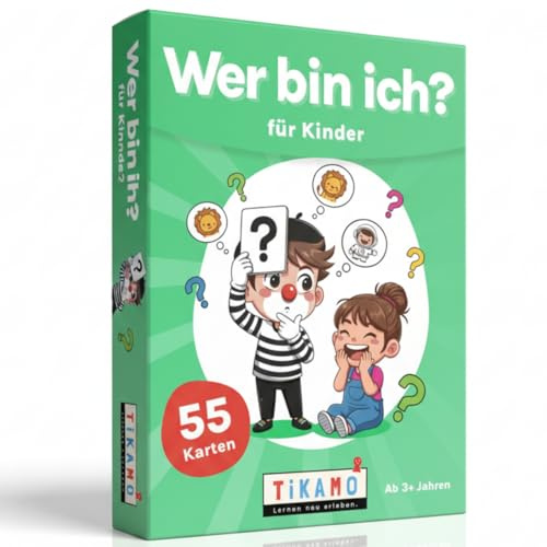TiKAMO Wer Bin ich Spiel für Kinder - Lustiges Familienspiel & Ratespiel - Drinnen & Draußen Kinderspiel - Geschenkidee für Mädchen & Jungen - Spiele ab 4, 5, 6, 7, 8, 9 Jahre