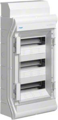 HAGER VE312DN Kleinverteiler AP 3x12TE KST IP65 | Robustes Kunststoff-Gehäuse, 3-reihig, 36 Module, Schutzart IP65 für Feuchtraum, DIN-Schiene, 310x552x151 mm