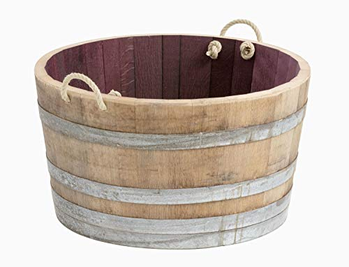 Temesso Holzfass, Kräuterbeet, Pflanzkübel Weinfass Fass halbiert mit Trageschlaufen (echtes Weinfass D70cm H40cm) Original