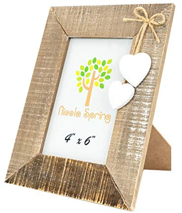 Nicola Spring Freestanding Photo Frame - Fits Photo Size 4 x 6 (10 x 15cm) - Pack of 1 - Rustic White Heart Shutters Natural Wooden Picture Frame Freestanding Landscape Orientation Poster