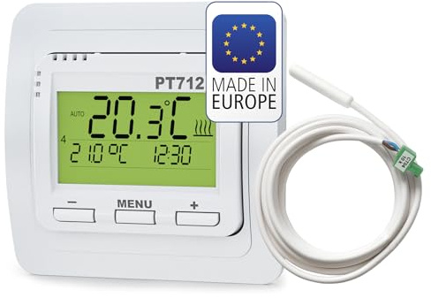 ELEKTROBOCK PT712-EI Raumthermostat 230V – Digitaler Thermostat für elektrische Fußbodenheizung – Wochenprogramm, LCD-Display, externer Fühler, Unterputzmontage