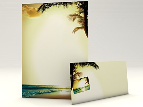 Ferien Urlaub Briefpapier Set Romantic Sunset, 40-teilig mit 20 Blatt Motivpapier DIN A4, 90g/qm und 20 passenden DIN LANG-Briefumschlägen