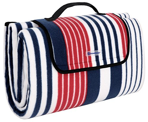SONGMICS GCM70R Tapis de Pique-Nique imperméable Multifonction pour Camping, randonnée, Pliable et léger, 200 x 200 cm, Bandes Blanches à Rayures Rouges
