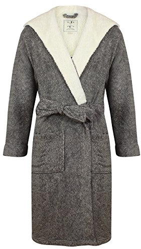 John Christian Vestaglia Uomo in Caldo Pile Con Cappuccio - Grigio Screziato (XL)