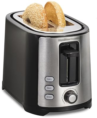 Hamilton Beach 2 Slice Extra Wide Slot Toaster with Bagel & Defrost Settings, Shade Selector with 7 Browning Levels, Toast Boost, Auto Shutoff, Black & Stainless Steel (22633)