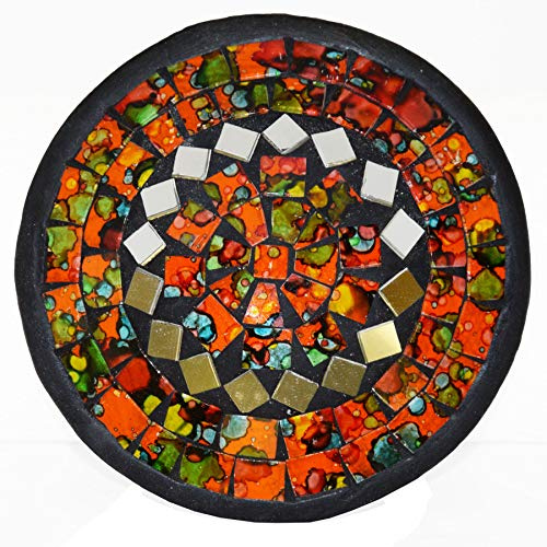 Simandra mosaikskål skål glaskal dekorativ skål mosaik konstverk glasstenar dekoration rund spegel S Color Orange