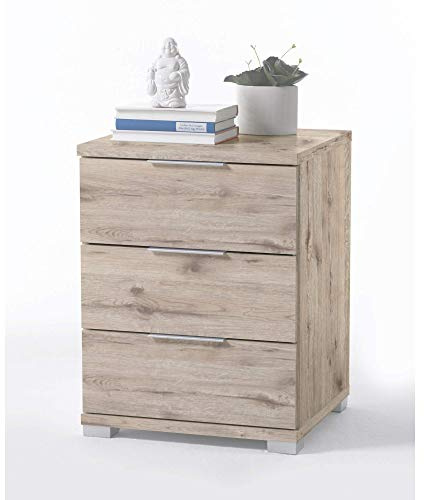 Stella Trading Universal Nachttisch in Sandeiche Optik - Moderner Nachtschrank mit drei Schubladen für Ihr Boxspringbett - 46 x 61 x 42 cm (B/H/T)