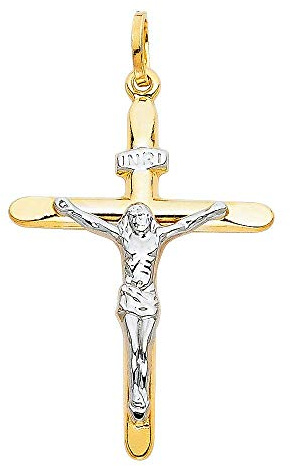 PRINS JEWELS Bicolor Anhänger Kreuz Mit Jesus 18 Karat 750 Gelbgold Weißgold Unisex