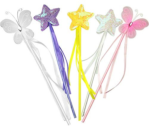 PPXMEEUDC Princess Wand Kit for Girls Magical Toy Wands for Dress Up Halloween Costume Magic Shows Cosplay Birthday Party Baby Showers Butterfly and Star Wands