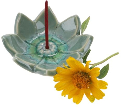 Keramik Räucherteller Lotusblüte, handgemacht, lasiert, Modell 23 | Schöne Lotusblüte-Form, ideal für Räucherstäbchen, dekorativ und funktional, perfekt für Meditation.