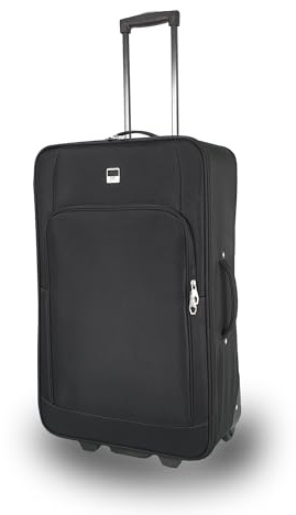 SIGN Stoffkoffer Trolley Reisekoffer Inline Rollen (Handgepäck-Mittel-Groß-Sehr Groß) (Schwarz, Großer Koffer (71cm))
