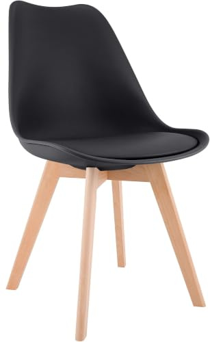 CLP Esszimmerstuhl gepolstert Linares, Küchenstuhl mit Rückenlehne und Holzgestell Buchenholz, Polsterstuhl mit Bodenschonern - Farbe schwarz Material Kunststoff