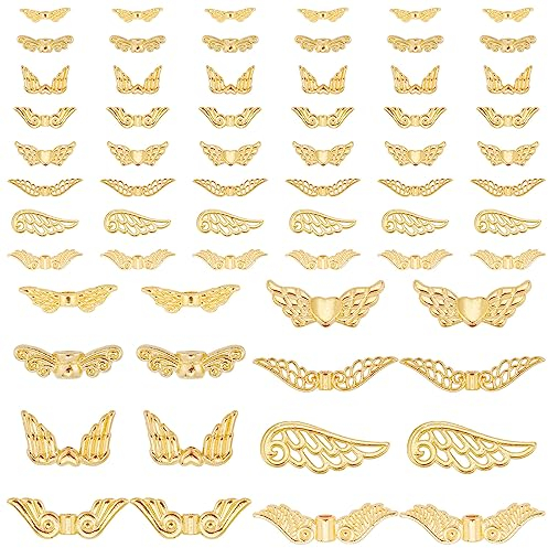 PandaHall 160 STK. 8 Styles Angel Wing Charms, Tibetan Style Alloy Wing Spacer Perlen Für Ohrring Armband Anhänger Halskette Schmuck DIY Craft Making, Golden