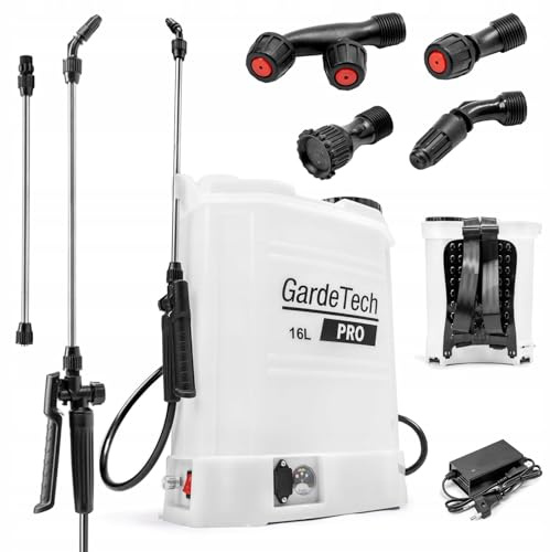 GardeTech PRO Akku-Drucksprüher | 16l Kapazität | Rückenspritze Schlauchlänge 1,37 m Lange Spritzrohr 91cm