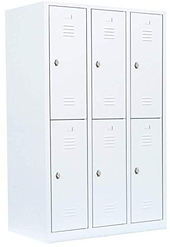 Lüllmann 6 Fächer Spind Garderobenschrank komplett montiert Kleiderspind Spindschrank 180x118,5x50cm Weiß 523237