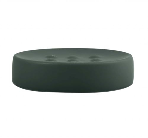 Spirella Portasapone Decorativo Effetto Pietra Bagno - Dimensioni: 11 x 11 x 3 cm - Verde Scuro Opaco