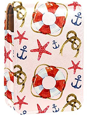 Rope & Lifebuoy Lip Gloss Holder Lipstick Case Portable Makeup Bag Travel Lipstick Organizer Case with Mirror Mini Lipstick Storage Box for Women