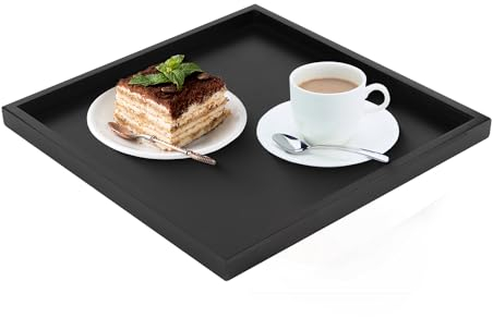 Schwarzes Tablett Serviertablett, Rechteckiges Holztablett Handgefertigtes Dekorative Schwarz Serviertablett für Tee Kaffee Snacks Speisen (30 x 30 cm)