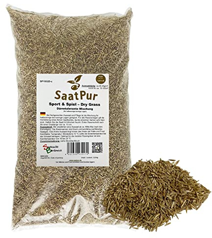 SaatPur® Rasensamen Sport und Spielrasen Dürreresistent 2,5kg für ca. 75 m², Mehrjährige Rasenmischung aus mehreren Rasenarten, meistens 4 bis 5, satt grün, strapazierfähig, Neusaat und Nachsaat