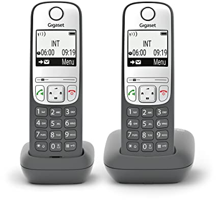 Gigaset AS485 Duo - Due Telefoni Cordless - Vivavoce - Trasferimento di chiamata - Tastiera Illuminata - Chiamate interne tra i due portatili, Grigio Antracite [Versione Italiana]