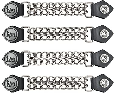 GARGOYLE BELLS Motorcycle Vest Extenders, Genuine Leather Double Chain Vest Extenders for man (4 pcs)