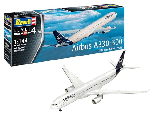 Revell Modellbausatz I Airbus A330-300 Lufthansa New Livery I Detailreicher Level 4 Flugzeug Bausatz I 105 Teile I Maßstab 1:144 I für Kinder und Erwachsene ab 12 Jahren