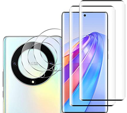 GMUJIAO [2+2 Pack Compatible con Honor Magic 5 Lite para Protector de Pantalla & Protector de Lente de cámara Cristal Templado,Cristal Vidrio Templado Premium[Antiarañazos]-Negro
