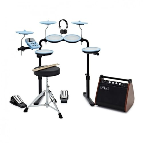VISIONDRUM E-Drum-Set mit Verstärker für Kinder & Erwachsene, Blau | 7-teiliges Mesh-Pad-Set, höhenverstellbar und klappbar, inkl. Kopfhörer für leises Üben, Hocker und Sticks