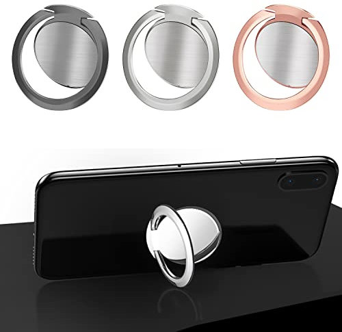 3 Pcs Supporto Per Anello Del Telefono, Supporto Per Smartphone, Supporto Per Anello Girevole A 360 Gradi, Supporto Pigro, Accessori Per Telefono, Unisex (Nero + Argento + Oro Rosa)