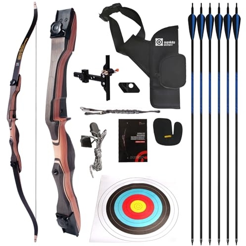 Sanlida Noble Standard Beginner & Intermediate Recurve Bow and Arrows Kit for Adult and Youth, Wooden Takedown Recurve Bow Package for Training, Practice & Competition RH Only (70, 40lbs)
