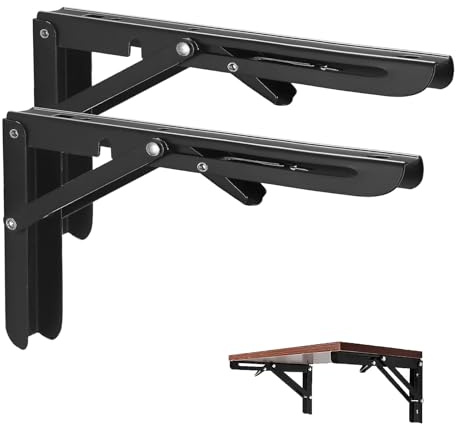 Vebetter 2er Set Klappkonsole Schwerlast 400 mm, arretierbar, Schwarz, | 2er Set ; 90° sicher verriegelbar; platzsparend einklappbar; für Regal, Werkbank, Küche, Balkon und Büro