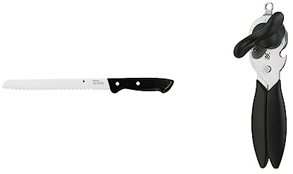 WMF Classic Line Brotmesser Wellenschliff 34 cm, Brötchenmesser & Dosenöffner mit Kapselheber 20 cm, Dosenöffner manuell, Kunststoff, Cromargan Edelstahl spülmaschinengeeignet