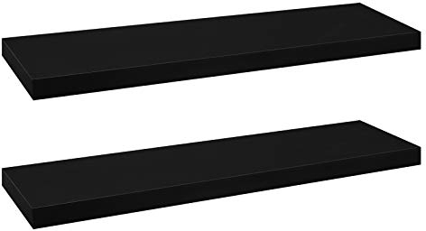 eSituro Set di 2 Mensole da Muro Nere in MDF, Mensole Cucina Salvaspazio, con Staffa Metallica Invisibile, Decorazioni per Soggiorno, Camera da Letto, Bagno, 25x22,9x3,8 cm