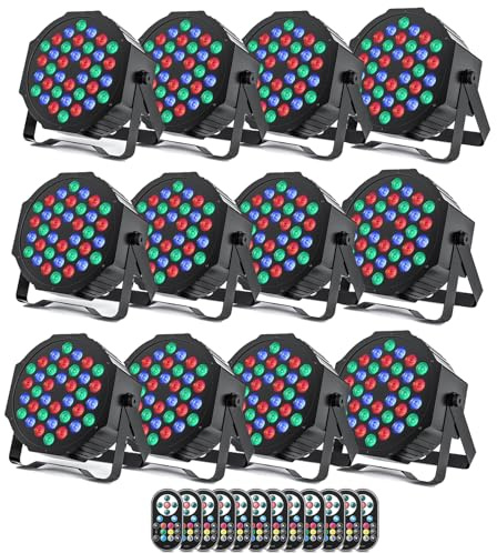 U`King 12 Pack RGB LED Par Strahler, 36 LED Bühnenlicht Partylicht mit Fernbedienung, Discolicht Scheinwerfer Bunt Beleuchtung für Stage DJ Party Show Bar Halloween Weihnachten