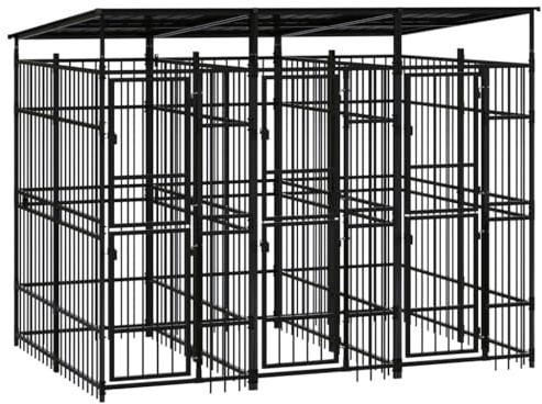 Rabbit Cages,Guinea Pig Cages,Puppy Cages,Kitten Enclosures,Chicken Coops,for Outdoor Free-Range Farm,Outdoor Dog Kennel with Roof Steel 59.5 ft²