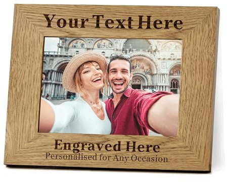 Personalised Photo Frame 6x4 Picture Frames Engraved Wooden Picture Frames with Any Text for Him Her Mum Mothers Day Wedding Graduation Christmas Valentines (Landscape)