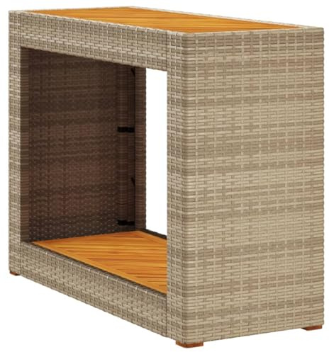 vidaXL Garten-Beistelltisch mit Holzplatte Beige Poly Rattan