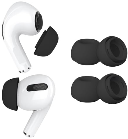 2 Paar Ersatz-Ohrstöpsel für AirPods Pro Gen 1 & 2 von MMOBIEL - Anti-Rutsch Silikon Ohrstöpsel Spitzen mit Geräuschreduzierungsloch, Tragbare Aufbewahrungsbox und Passt in Ladehülle - M – Schwarz