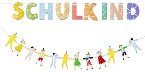 (2 STK) Schulkind Girlande Hand in Hand Hänge Deko für Schuleinführung Einschulung Schulanfang Schulstart Dekoration Banner Schule Junge Mädchen Einschulungsfeier 1. Schultag Klassenzimmer Party